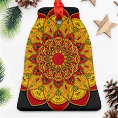 Mandela Flower Orange And Red Ornament (bell) by ExtraGoodSauce