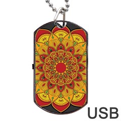 Mandela Flower Orange And Red Dog Tag Usb Flash (two Sides) by ExtraGoodSauce