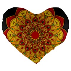 Mandela Flower Orange And Red Large 19  Premium Heart Shape Cushions