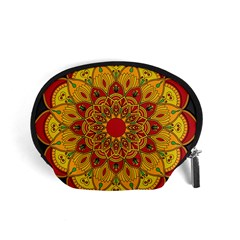 Mandela Flower Orange And Red Accessory Pouch (small) by ExtraGoodSauce