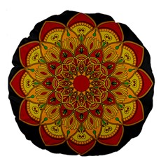 Mandela Flower Orange And Red Large 18  Premium Flano Round Cushions by ExtraAwesomeSauce