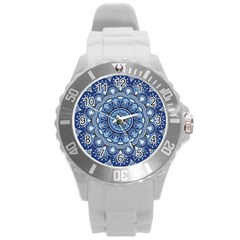 Mandela Flower Round Plastic Sport Watch (l) by ExtraGoodSauce