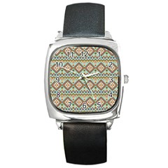 Native American Pattern Square Metal Watch