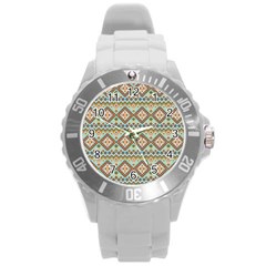 Native American Pattern Round Plastic Sport Watch (l) by ExtraAwesomeSauce