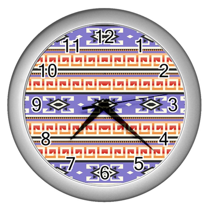 Native American Pattern Wall Clock (Silver)