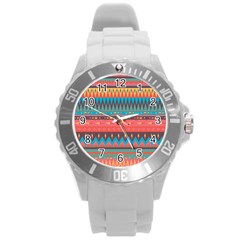 Native American Pattern Round Plastic Sport Watch (l) by ExtraAwesomeSauce