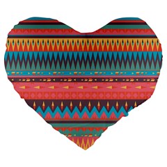 Native American Pattern Large 19  Premium Flano Heart Shape Cushions by ExtraGoodSauce