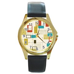 Retro Pattern Vintage Round Gold Metal Watch