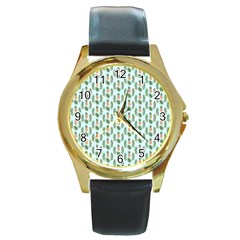 Summer Pattern Round Gold Metal Watch by ExtraGoodSauce