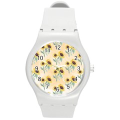 Sunflowers Pattern Round Plastic Sport Watch (m) by ExtraAwesomeSauce