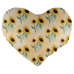 Sunflowers Pattern Large 19  Premium Heart Shape Cushions by ExtraGoodSauce