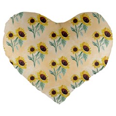 Sunflowers Pattern Large 19  Premium Flano Heart Shape Cushions by ExtraGoodSauce