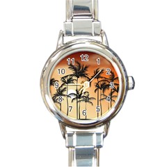 Sunset Palm Trees Beach Summer Round Italian Charm Watch by ExtraAwesomeSauce