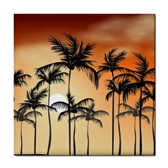 Sunset Palm Trees Beach Summer Tile Coaster by ExtraGoodSauce