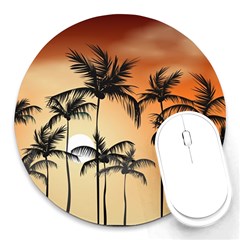 Sunset Palm Trees Beach Summer Round Mousepads by ExtraGoodSauce