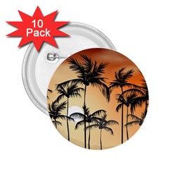 Sunset Palm Trees Beach Summer 2 25  Buttons (10 Pack)  by ExtraAwesomeSauce