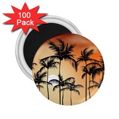 Sunset Palm Trees Beach Summer 2 25  Magnets (100 Pack)  by ExtraGoodSauce