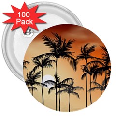 Sunset Palm Trees Beach Summer 3  Buttons (100 Pack)  by ExtraAwesomeSauce