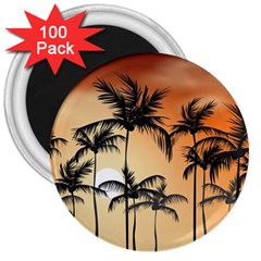 Sunset Palm Trees Beach Summer 3  Magnets (100 Pack) by ExtraAwesomeSauce