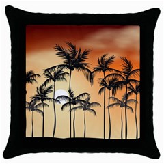 Sunset Palm Trees Beach Summer Throw Pillow Case (black) by ExtraGoodSauce