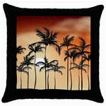 Sunset Palm Trees Beach Summer Throw Pillow Case (Black) Front