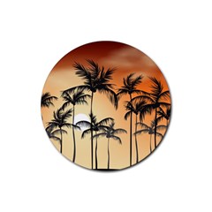 Sunset Palm Trees Beach Summer Rubber Coaster (round)  by ExtraGoodSauce