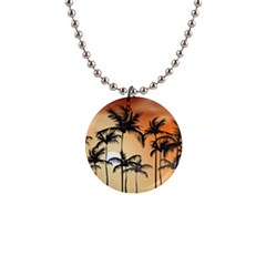 Sunset Palm Trees Beach Summer 1  Button Necklace by ExtraGoodSauce