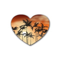 Sunset Palm Trees Beach Summer Heart Coaster (4 Pack)  by ExtraGoodSauce