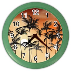 Sunset Palm Trees Beach Summer Color Wall Clock by ExtraAwesomeSauce