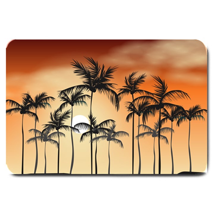 Sunset Palm Trees Beach Summer Large Doormat 