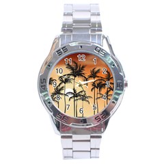 Sunset Palm Trees Beach Summer Stainless Steel Analogue Watch by ExtraAwesomeSauce