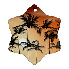 Sunset Palm Trees Beach Summer Snowflake Ornament (two Sides) by ExtraGoodSauce