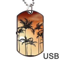 Sunset Palm Trees Beach Summer Dog Tag Usb Flash (one Side) by ExtraGoodSauce