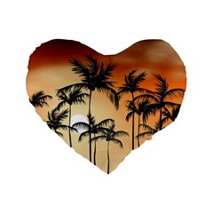 Sunset Palm Trees Beach Summer Standard 16  Premium Heart Shape Cushions by ExtraAwesomeSauce