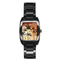 Sunset Palm Trees Beach Summer Stainless Steel Barrel Watch by ExtraGoodSauce