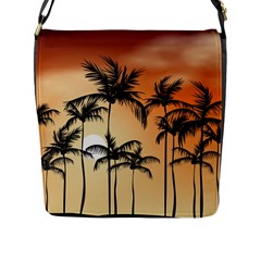 Sunset Palm Trees Beach Summer Flap Closure Messenger Bag (l) by ExtraGoodSauce