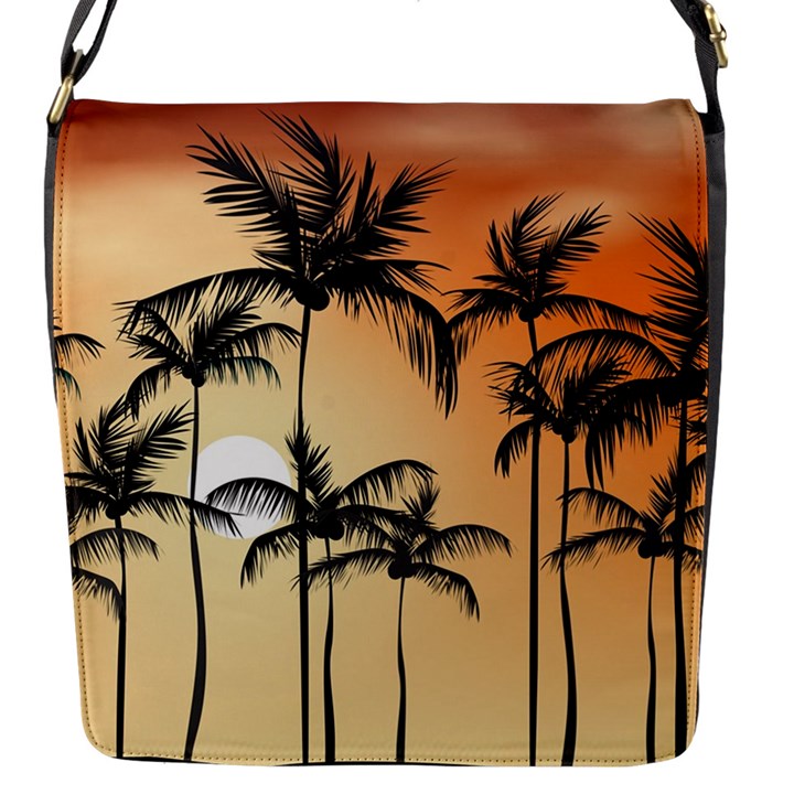 Sunset Palm Trees Beach Summer Flap Closure Messenger Bag (S)