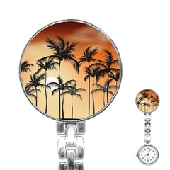 Sunset Palm Trees Beach Summer Stainless Steel Nurses Watch by ExtraAwesomeSauce