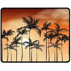 Sunset Palm Trees Beach Summer Double Sided Fleece Blanket (medium)  by ExtraGoodSauce