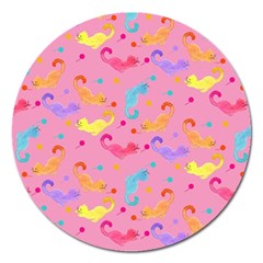 Watercolor Cats Pattern Magnet 5  (round) by ExtraGoodSauce