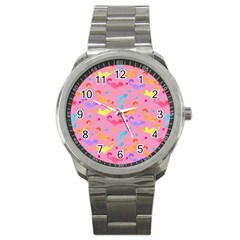 Watercolor Cats Pattern Sport Metal Watch by ExtraAwesomeSauce