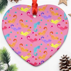 Watercolor Cats Pattern Heart Ornament (two Sides) by ExtraGoodSauce