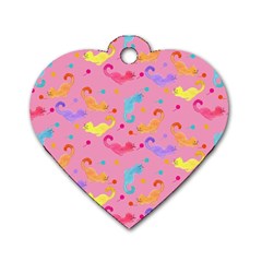 Watercolor Cats Pattern Dog Tag Heart (two Sides) by ExtraGoodSauce