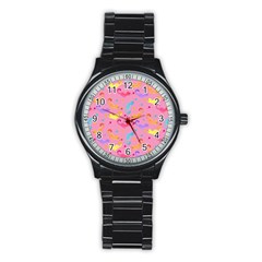 Watercolor Cats Pattern Stainless Steel Round Watch by ExtraGoodSauce