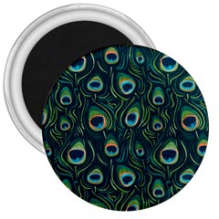 Watercolor Peacock Feather Pattern 3  Magnets