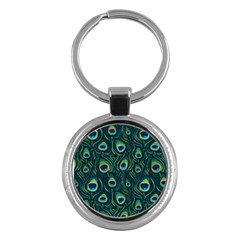 Watercolor Peacock Feather Pattern Key Chain (round) by ExtraGoodSauce