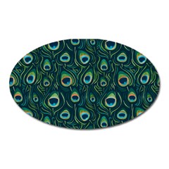 Watercolor Peacock Feather Pattern Oval Magnet by ExtraGoodSauce