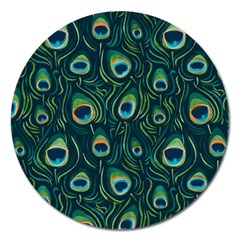 Watercolor Peacock Feather Pattern Magnet 5  (round) by ExtraGoodSauce