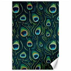 Watercolor Peacock Feather Pattern Canvas 12  X 18  by ExtraGoodSauce