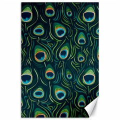 Watercolor Peacock Feather Pattern Canvas 24  X 36  by ExtraGoodSauce